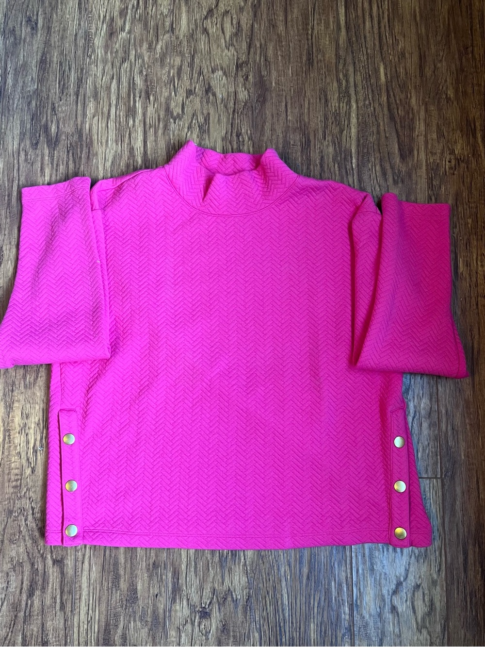 J Crew Mock Neck Pink Long Sleeve cute gold button detail